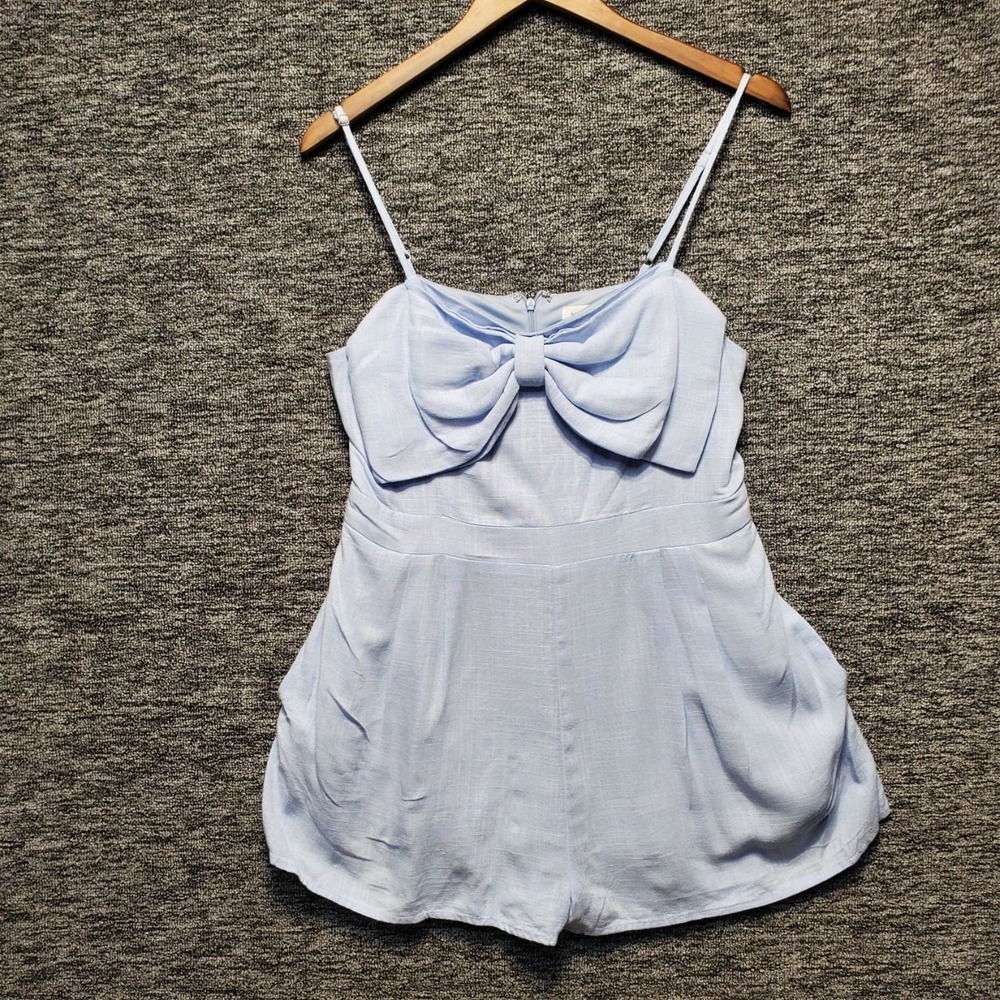 Altard State Tanner‎ Romper Womens Large Light Blue Bow Front Linen Blend Boho